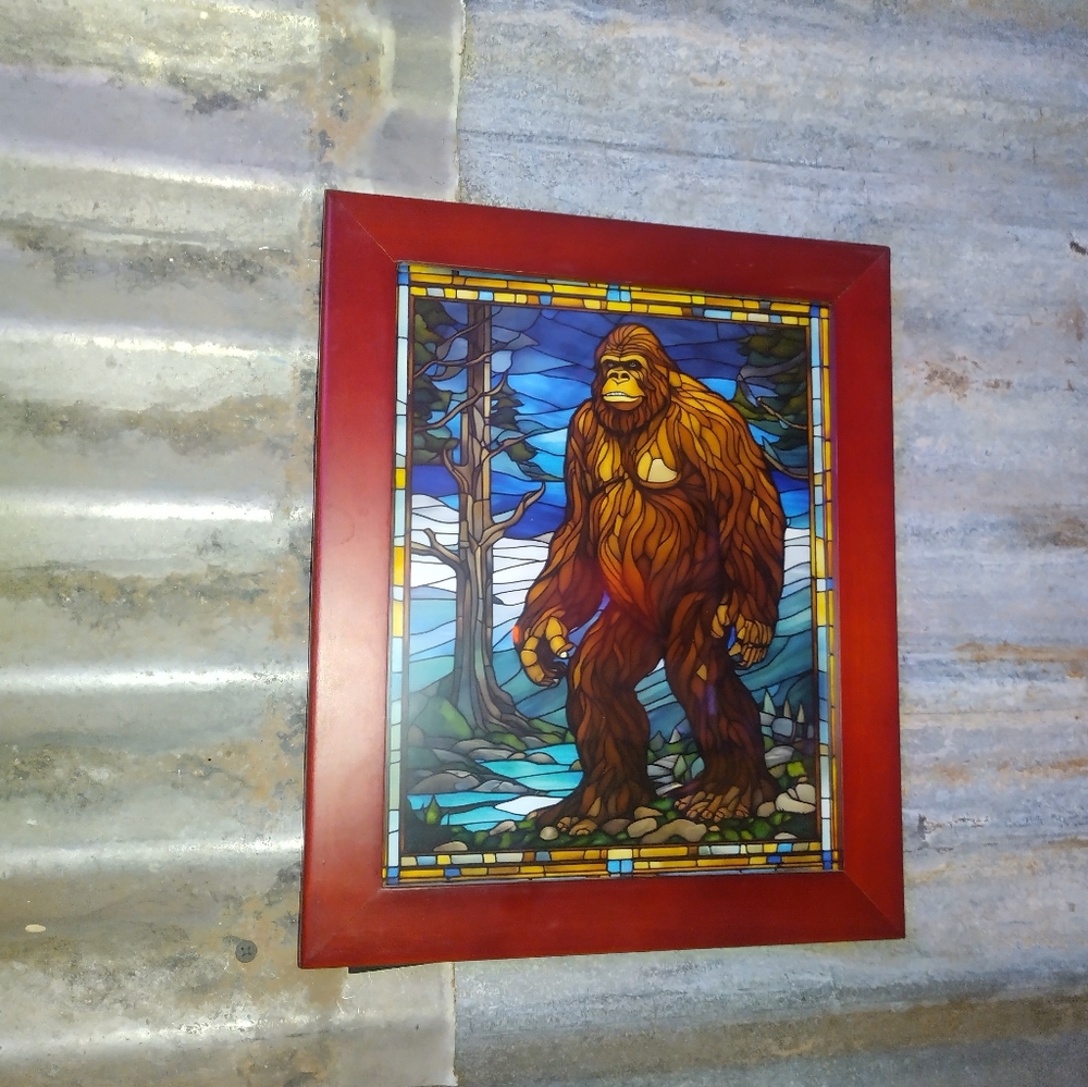 Bigfoot Sasquatch Stained Glass Style Framed Art Print By Neon Nicho